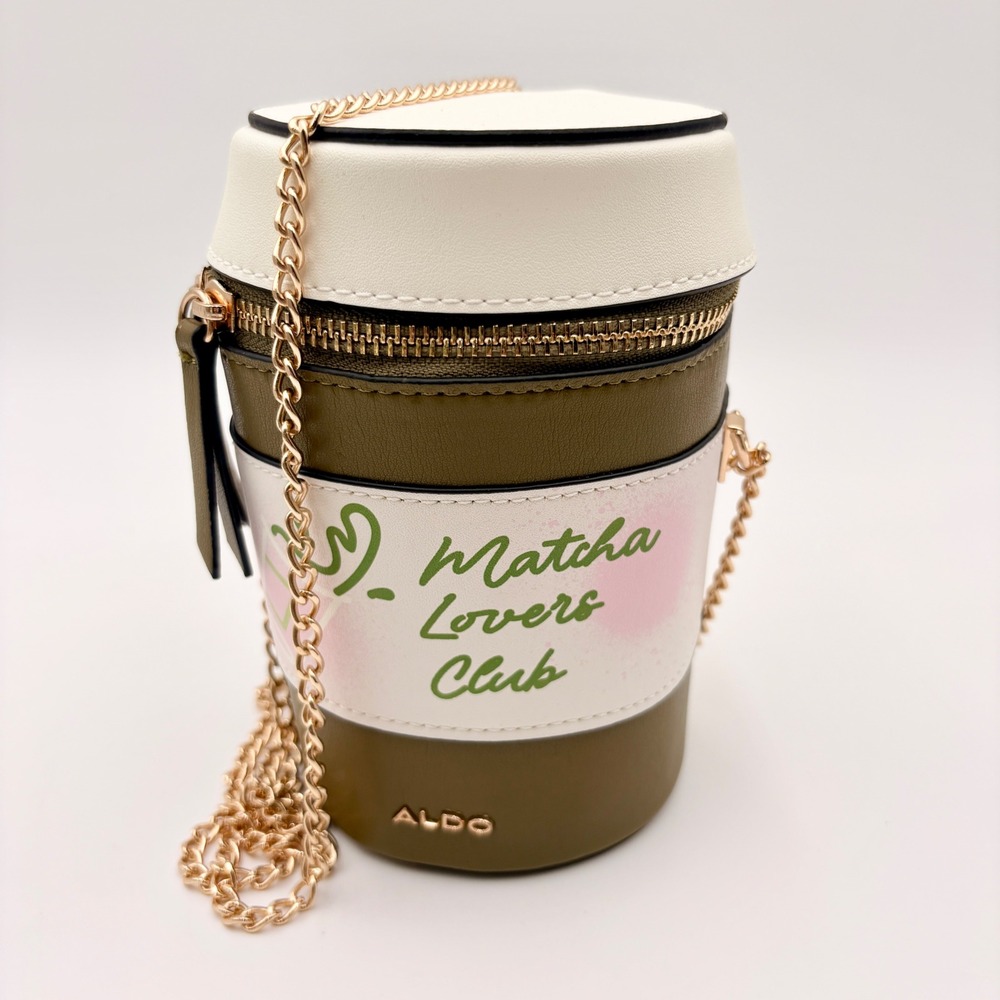 Aldo Matcha Lovers Club Coffee Cup Novelty Crossbody Bag Green White NEW